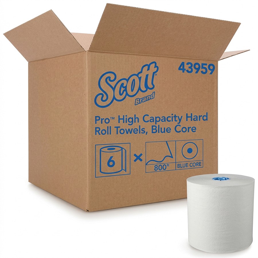 Scott Pro White Hard Roll Towels (Color Core System) - 1 Ply - 900 ft Length - 1 3/4' Core - WhiteCase - 5400/Case - 6 / Carton 