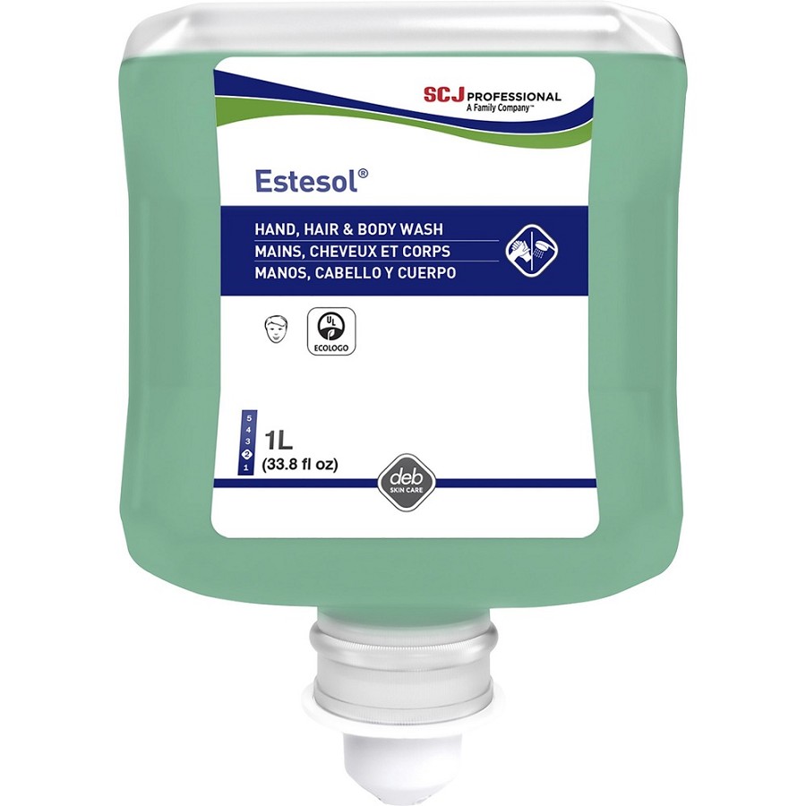 SC Johnson Estesol Hand, Hair & Body Cleaner - Rainforest Scent - 1.06 quart - Dirt Remover, Grime Remover, Soil Remover, Grease Remover - Hand, Hair, Body, Industrial - Moisturizing - Blue - Anti-irritant, Silicone-free - 6 / Carton 