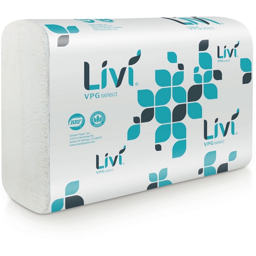 Livi VPG Select Multifold Towel - 1 Ply - Multifold - 9.06' Width x 9.45' Length - Emboss Pattern - White - Virgin Fiber - 250/Pack - 16 / Carton 