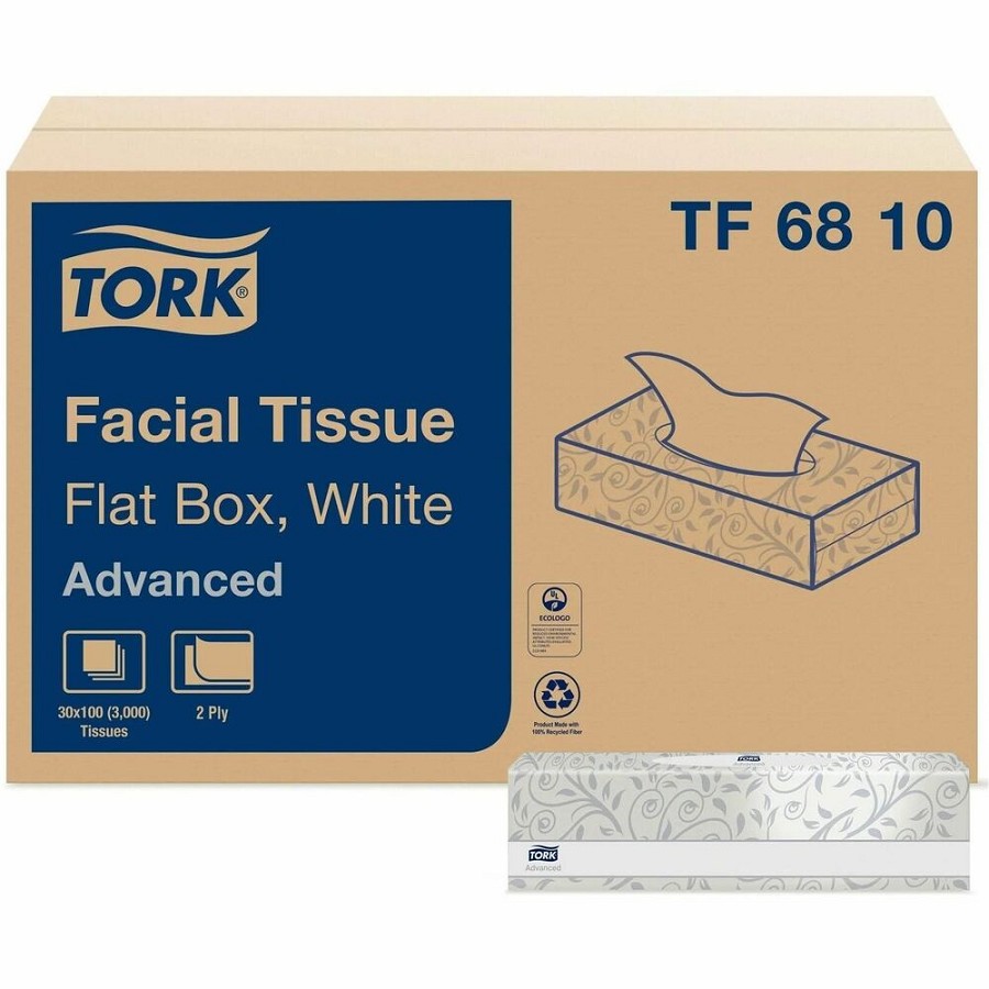 TORK Advanced Facial Tissue Flat Box White - 2 Ply - 7.87' Width x 8.20' Length - White - Fiber - 100/Box - 30 / Carton 