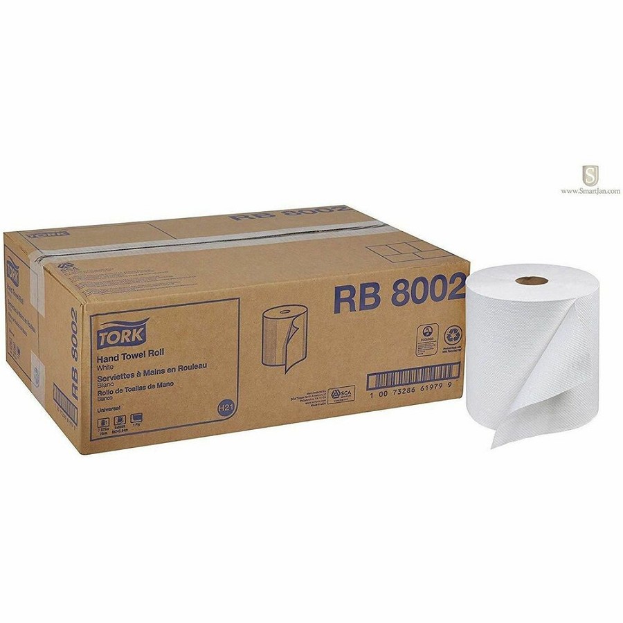 TORK Hand Towel Roll White H21 - 1 Ply - 7.80' Roll Diameter - 1 15/16' Core - White - Fiber - 6 / Carton 