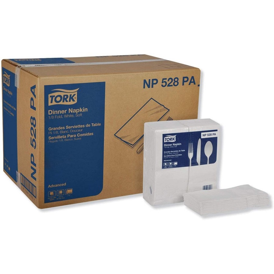 TORK White Soft Dinner Napkin - 1/8 Fold - 2 Ply - Tall Fold - 16.75' Width x 15' Length - White - 100/Pack - 28 / Carton 