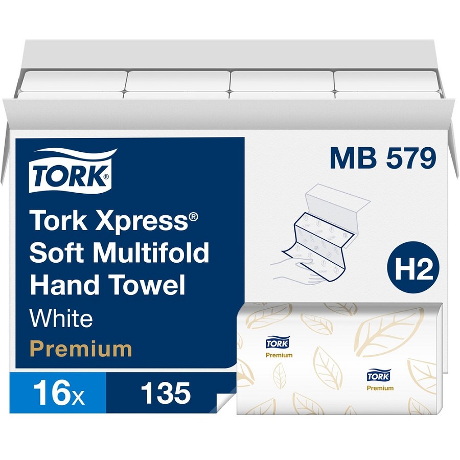 TORK Xpress Soft Multifold Hand Towel White H2 - 2 Ply - Multifold - 9.13' Width x 9.50' Length - White - Fiber - 135/Sleeve - 16 / Carton 