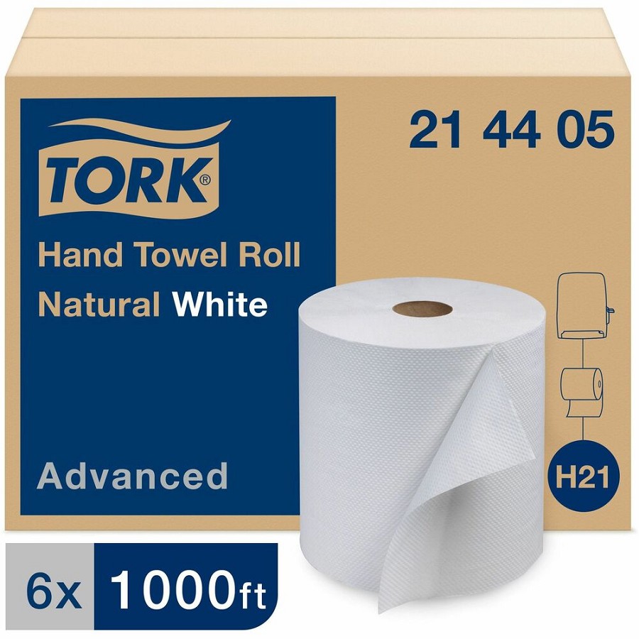 TORK Hand Towel Roll White H21 - 1 Ply - 7.94' Width x 1000 ft Length - 7.80' Roll Diameter - 1 15/16' Core - White - Fiber - 6 / Carton 