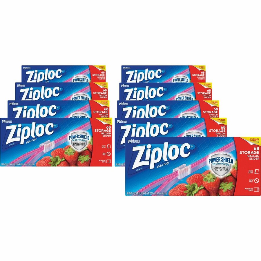 Ziploc Gallon Storage Slider Bags - Large Size - 1 gal Capacity - 9.50' Length x 10.56' Width - Sliding Closure - Blue - Food, Supplies - 68/Box - 9 / Carton 