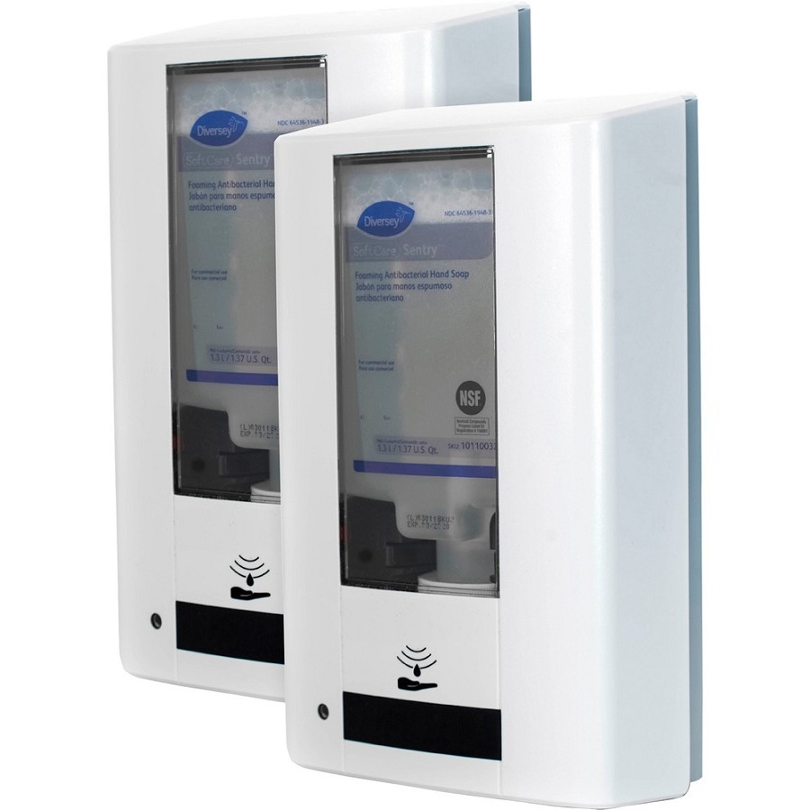 Diversey IntelliCare Hybrid Dispenser - Automatic/Manual - 1.37 quart Capacity - Durable, Lockable, Site Window, Tamper Resistant, Scratch Resistant, UV Resistant, Refillable - White - 2 / Carton 