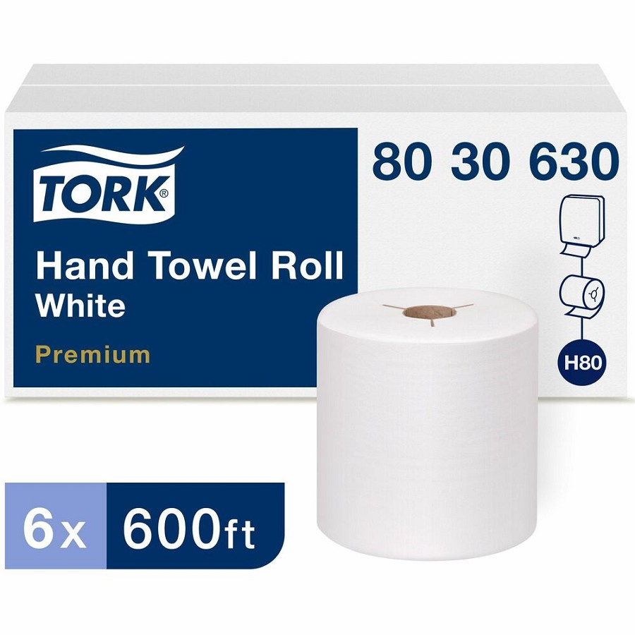TORK H80 Paper Hand Towel Roll - 1 Ply - 720 Sheets/Roll - 7.80' Roll Diameter - 1 15/16' Core - White - Fiber - 6 / Carton 