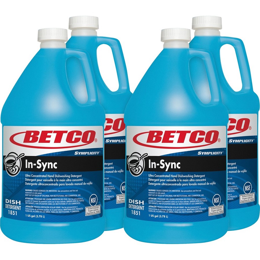 Betco Simplicity In-Sync Dishwashing Liquid - Concentrate - 128 fl oz (4 quart) - Fresh Ozonic Scent - Film-free, Rinse-free, Streak-free, Phosphate-free - Blue - 4 / Carton 