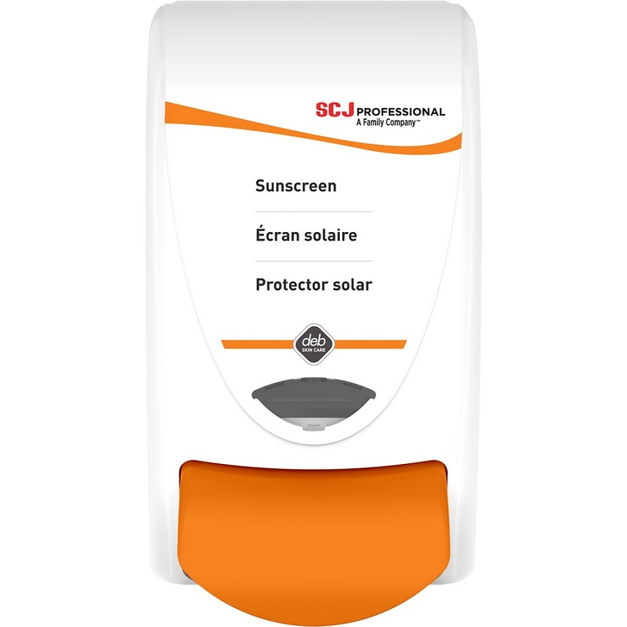SC Johnson Sunscreen Dispenser - 1.06 quart Capacity - Durable, Locking Mechanism - White - 1 Each 