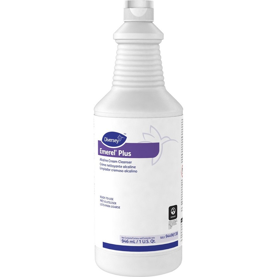 Diversey Emerel Plus Alkaline Cream Cleanser - Ready-To-Use - 32 fl oz (1 quart) - Non-scratching, Fragrance-free, Abrasive, Residue-free, Odorless - White Bottle - 12 / Carton 
