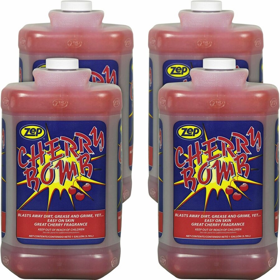Zep Cherry Bomb Hand Soap - Cherry Scent - 1 gal - Bottle Dispenser - Dirt Remover, Grime Remover, Soil Remover, Ink Remover, Resin Remover, Paint Remover, Adhesive Remover, Tar Remover, Carbon Remover, Asphalt Remover, Grease Remover, ... - Hand, Skin, A 