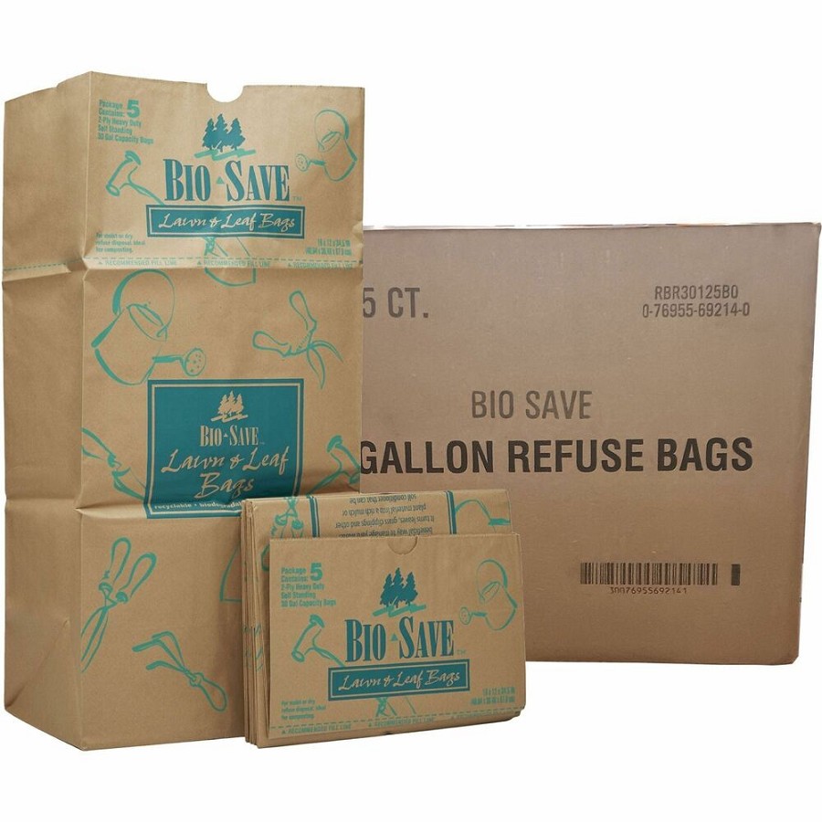 Bio Save Bio-Save 30-gallon Lawn & Leaf Bags - 30 gal Capacity - 12' Length x 16' Width - Brown - Kraft - Waste Disposal - Recycled - 50 / Carton 