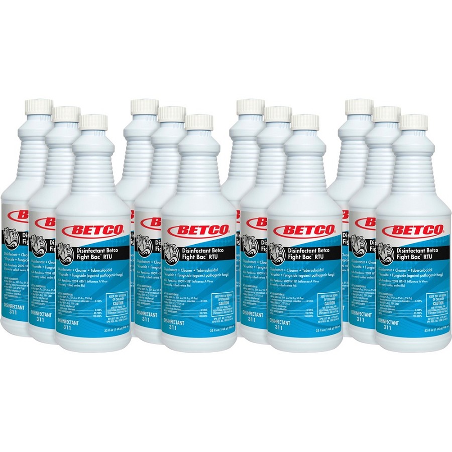 Betco Fight-Bac RTU Disinfectant Cleaner - For Multi Surface - Ready-To-Use - Spray - 32 fl oz (1 quart) - Citrus Floral Scent - Recommended For: Grease Remover, Soil Remover, Virus Remover - Deodorize, Anti-bacterial - Clear - 12 / Carton 