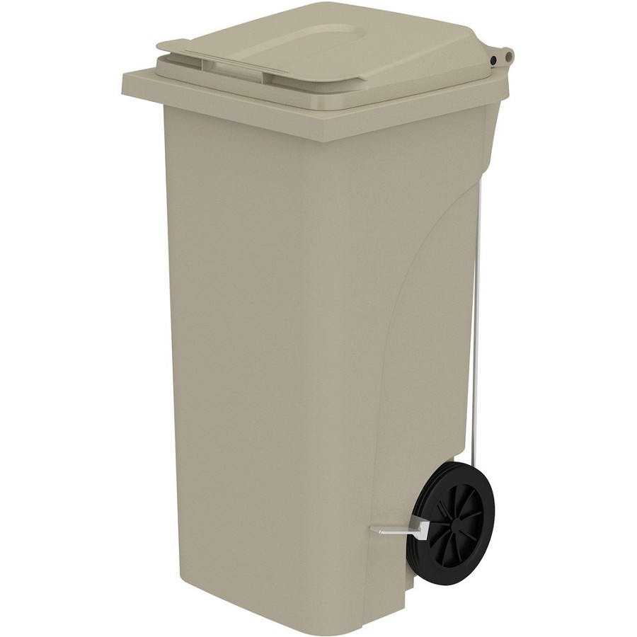 Safco 32 Gallon Plastic Step-On Receptacle - 32 gal Capacity - Foot Pedal, Lightweight, Easy to Clean, Handle, Wheels, Mobility - 37' Height x 21.3' Width x 20' Depth - Plastic - Tan - 1 Carton 