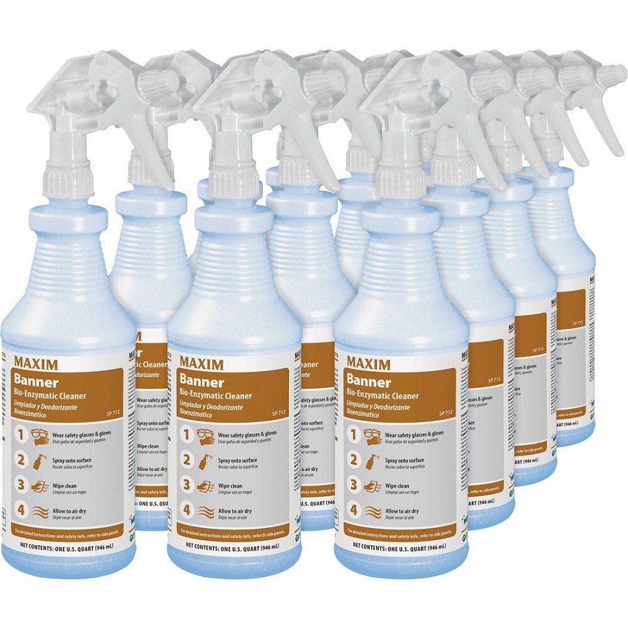 Midlab Banner Bio-Enzymatic Cleaner - Ready-To-Use - 32 fl oz (1 quart) - Fresh Scent - White - 12 / Carton 