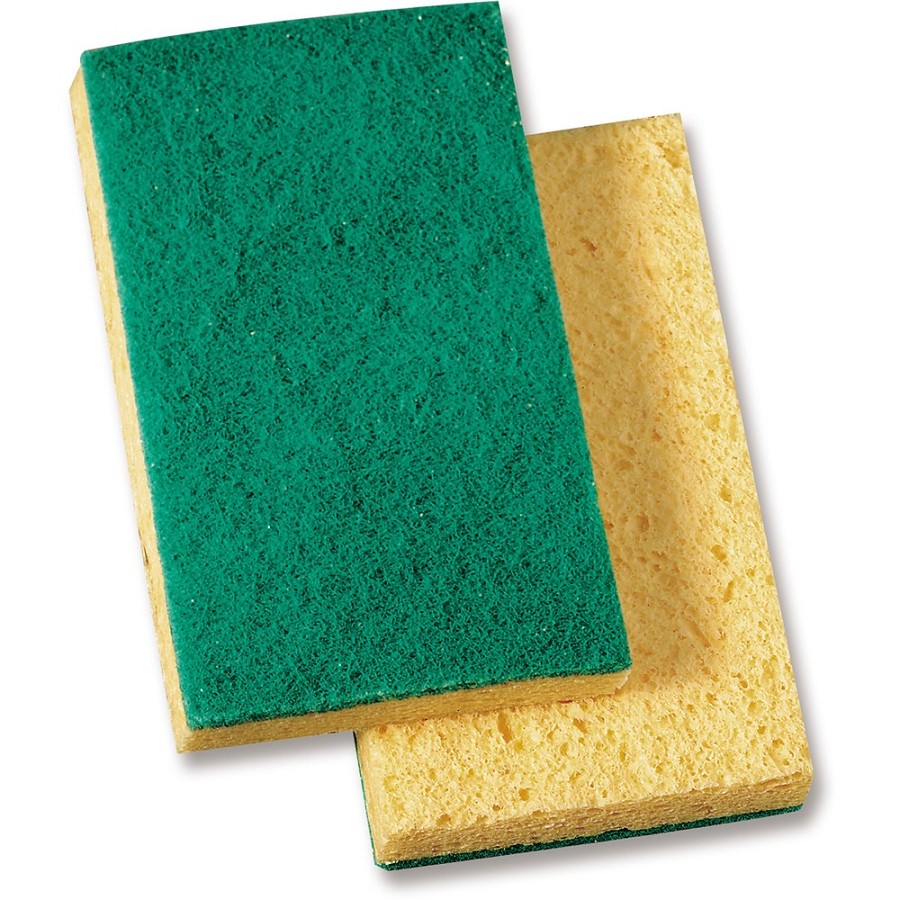 Genuine Joe Medium-Duty Sponge Scrubber - 3.6' Width x 3.5' Depth x 6.1' Length - 20 / Carton - Cellulose - Green, Yellow 
