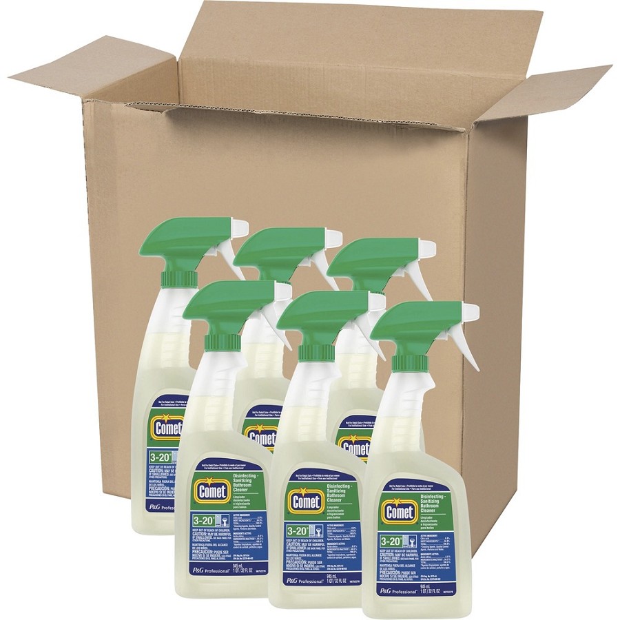 Comet Disinfecting Bath Cleaner - For Multipurpose - Ready-To-Use - Liquid - 32 fl oz (1 quart) - Citrus Scent - Recommended For: Soap Scum Remover, Soil Remover, Coronavirus - Disinfectant, Scrub-free, Non-abrasive, Rinse-free - Green - 6 / Carton 
