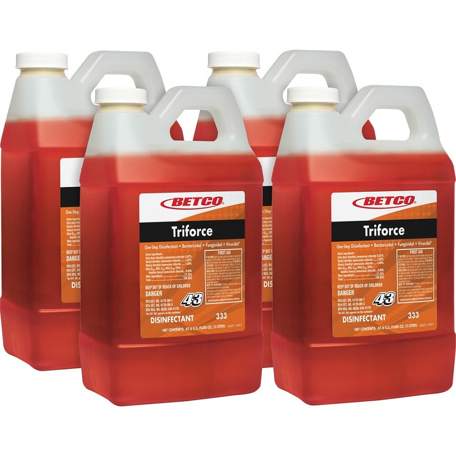 Betco FastDraw 43 Triforce Titan Disinfectant - For Hospital, School, Institutional, Public Area, Hard Surface - Concentrate - 67.6 fl oz (2.1 quart) - Fresh Scent - Recommended For: Coronavirus - Contaminant-free - Orange - 4 / Carton 