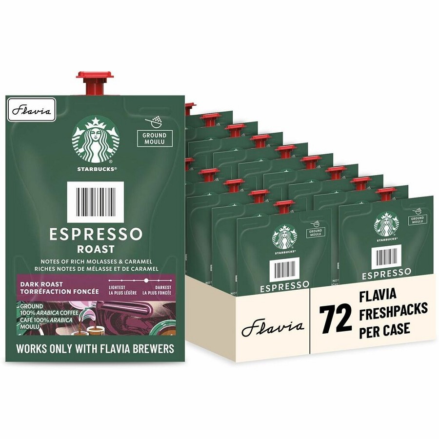 Flavia Freshpack Starbucks Espresso Dark Roast Coffee - Compatible with Flavia Barista - Hot Coffee - Freshpack - Espresso - Kosher - 72 / Carton 