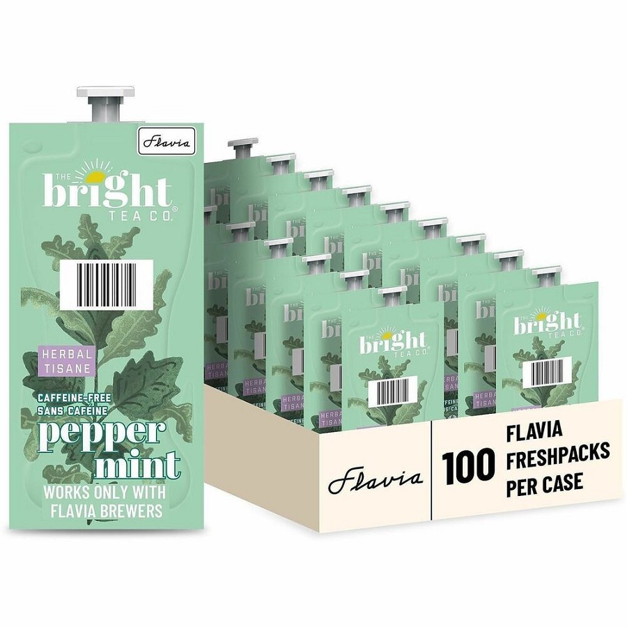 Flavia Bright Tea Co. Peppermint Herbal Tea Herbal Tea Freshpack - Compatible with Flavia Aroma, Flavia Creation 300, FLAVIA Creation 600 - Decaffeinated - Kosher - 100 / Carton 