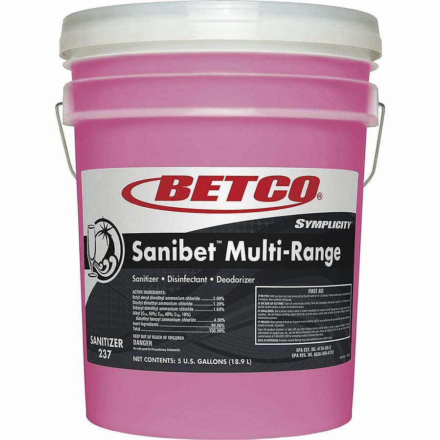 Betco Symplicity Sanibet MultiRange Sanitizer - Concentrate - 640 fl oz (20 quart) - Fragrance-free, Disinfectant, Deodorize, Rinse-free, Versatile - Pink - 1 Each 