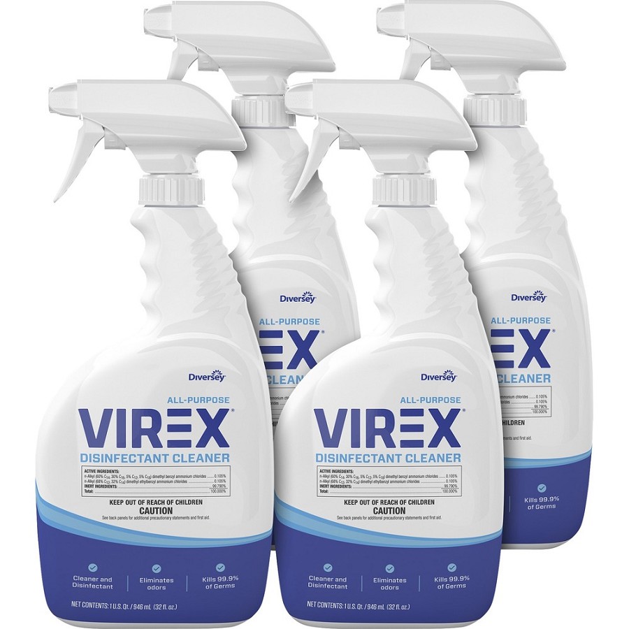 Diversey All-Purpose Virex Disinfectant Cleaner - Ready-To-Use - 32 fl oz (1 quart) - Citrus Scent - Deodorize, Odor Neutralizer - Clear Spray Bottle - 4 / Carton 