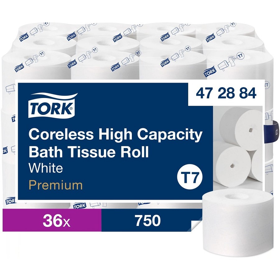 TORK Coreless High-Capacity Toilet Paper Roll White T7 - 2 Ply4' Length - 750 Sheets/Roll - 4.75' Roll Diameter - White - Paper - 36 / Carton 