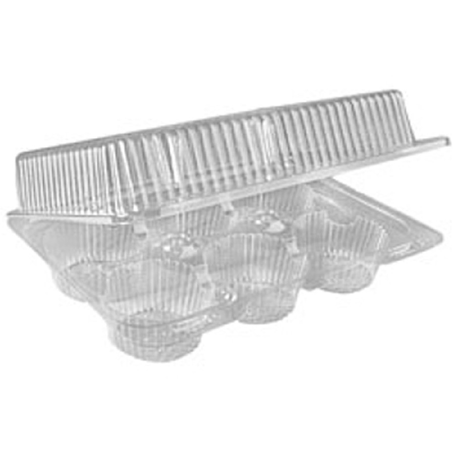 SEPG Hinged 6-Count 2.5' Cupcake Container - Storing, Food - Clear - Polyethylene Terephthalate (PET) Body - 150 / Carton 