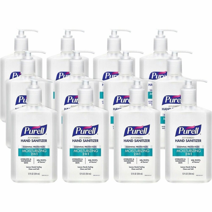 PURELL Advanced Hand Sanitizer Gel - Clean Scent - 12 fl oz - Pump Bottle Dispenser - Kill Germs - Hand, Skin, Commercial - Moisturizing - Clear - Non-sticky, Residue-free - 12 / Carton 