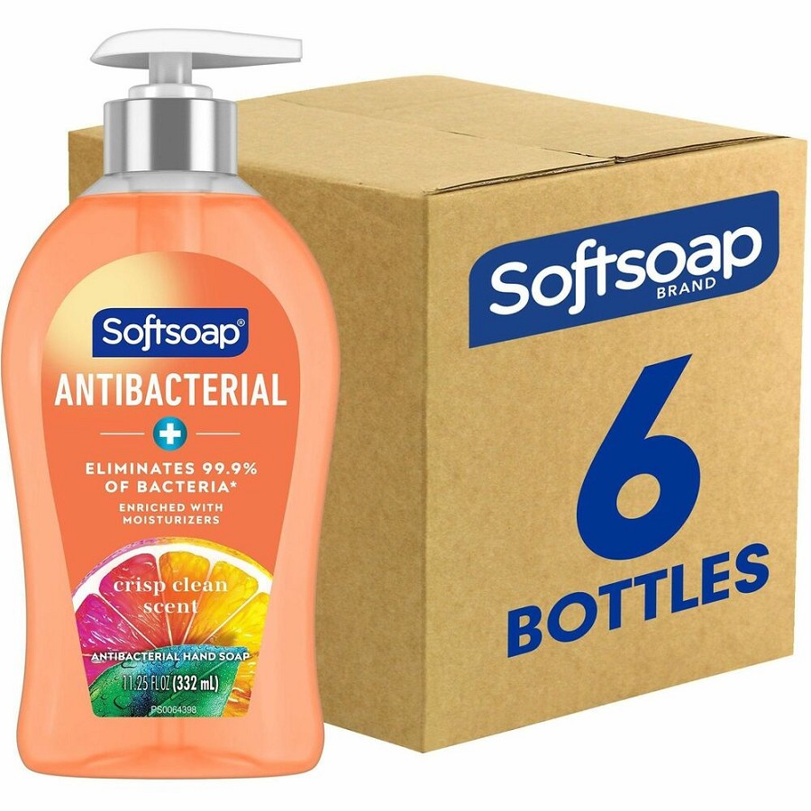 Softsoap Antibacterial Soap Pump - Crisp Clean Scent - 11.25 fl oz - Pump Bottle Dispenser - Bacteria Remover - Hand, Skin, Kitchen, Bathroom - Moisturizing - Antibacterial - Orange - Refillable, Recyclable, Paraben-free, Phthalate-free, pH Balanced, Biod 