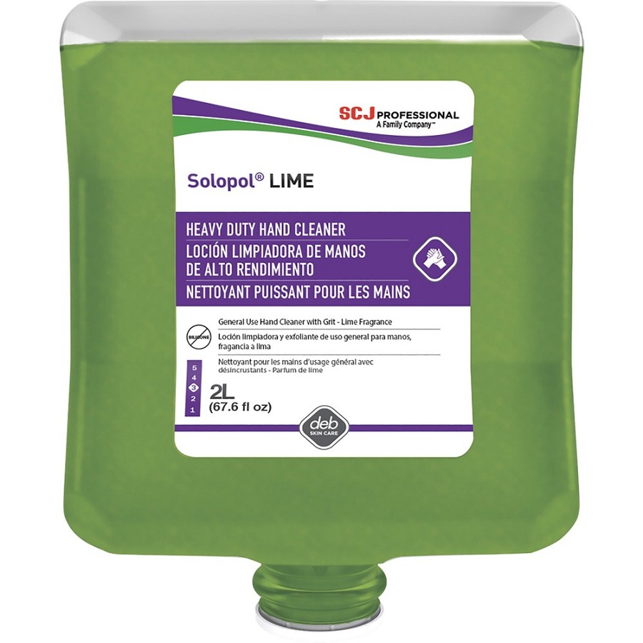 SC Johnson Solopol Medium Heavy-Duty Hand Wash - Lime Scent - 2.11 quart - Cartridge Dispenser - Grease Remover, Oil Remover, Soil Remover, Dirt Remover, Grime Remover - Hand, Industrial, Automotive - Moisturizing - Green - Heavy Duty, Solvent-free, Non-a 