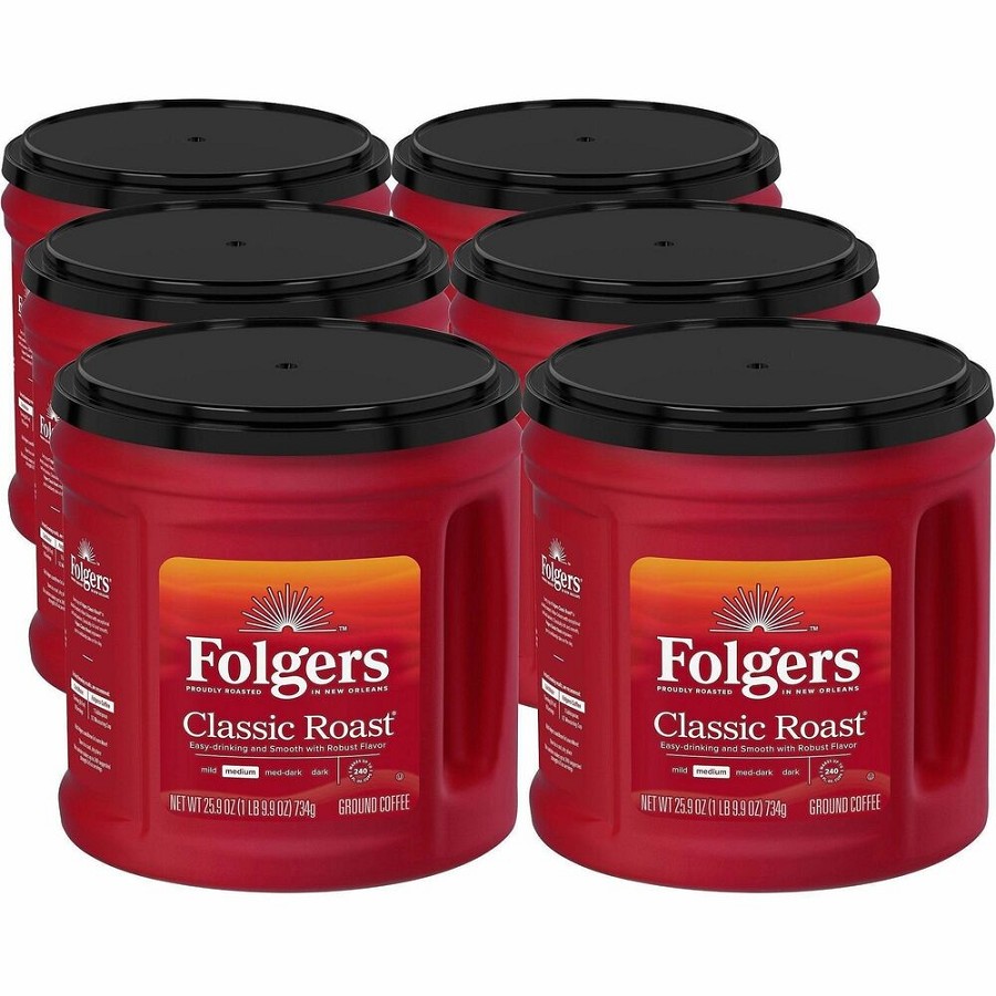 Folgers Ground Classic Roast Coffee - Medium - 25.9 oz Per Canister - Ground - Classic Roast - 6 / Carton 