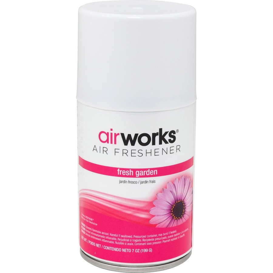 AirWorks Metered Aerosol Air Freshener - Fresh Garden - Aerosol - 6000 ft³ - 7 fl oz (0.2 quart) - Fresh Garden - 30 Day - Long Lasting, VOC Compliant, Odor Neutralizer - 12 / Carton 