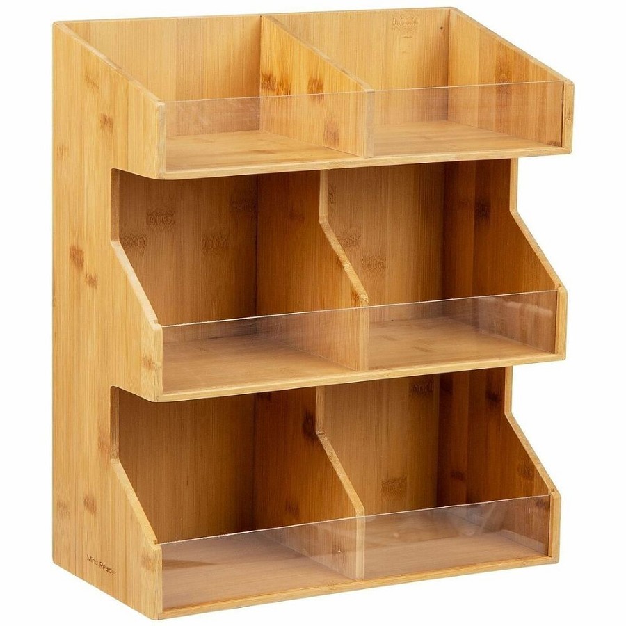 Mind Reader Bali 6-Compartment Storage Organizer - 6 Compartment(s) - 3 Tier(s) - Vertical - 15.25' Height x 6.25' Width x 13' Depth - Counter, Tabletop - Durable, Lightweight, Easy to Clean, Freestanding - Brown - Bamboo - 1 Each 