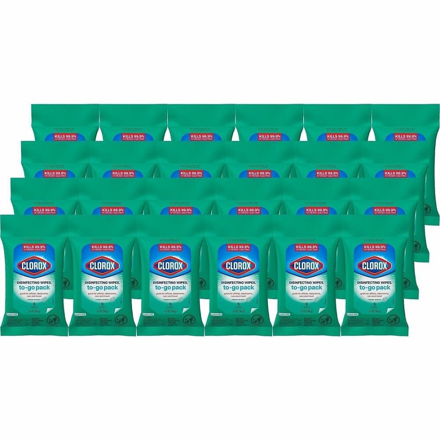 Clorox Bleach-Free Disinfecting WipesTo-Go Pack - Fresh Scent - Bleach-free, Disinfectant, Antibacterial, Disposable - White - 9 Pack - 24 / Carton 