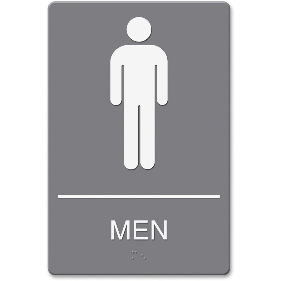 Headline Signs ADA MEN Restroom Sign - Print/Message 'Men' - 6' Width x 9' Depth - Double Sided - Adhesive, Braille - Plastic - White, Gray - 1 Each 