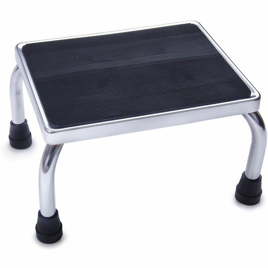 Medline Non-Slip Chrome Footstool - 350 lb Load Capacity - 16' Length x 12' Width x 8.3' Height - Steel - Chrome - 1 Each 