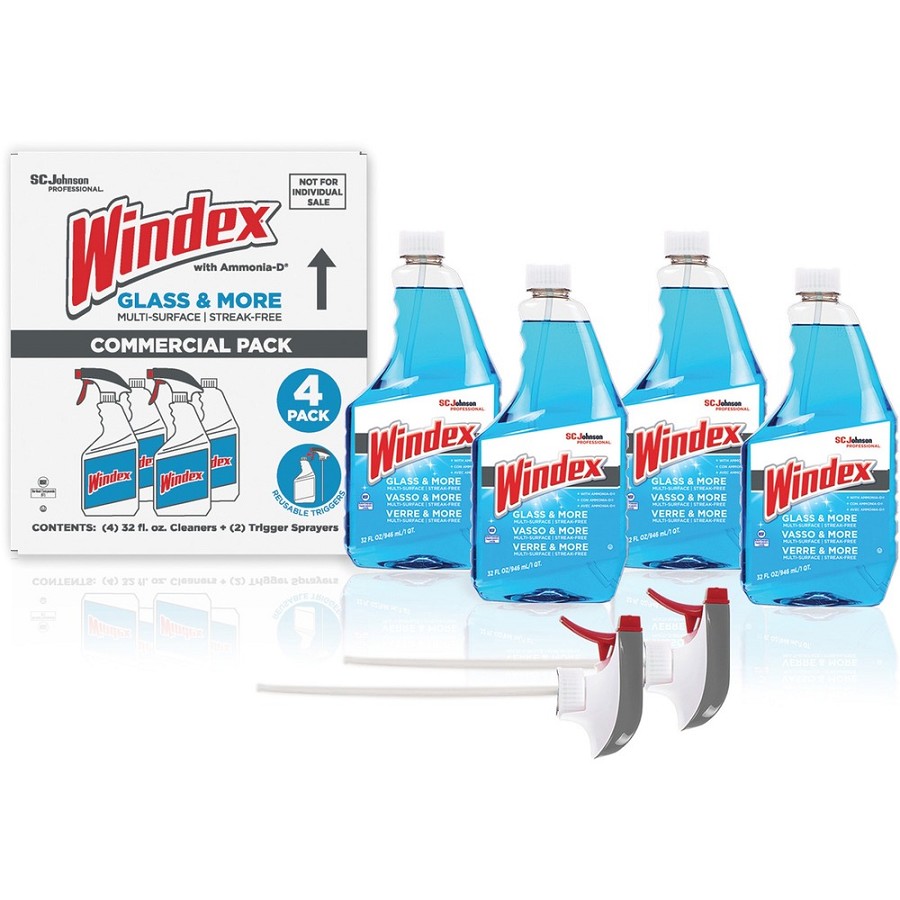 Windex Glass & More Streak-Free Cleaner - 32 fl oz (1 quart) - Fresh Scent - Streak-free, Phosphorous-free - Blue Bottle - 4 / Carton 