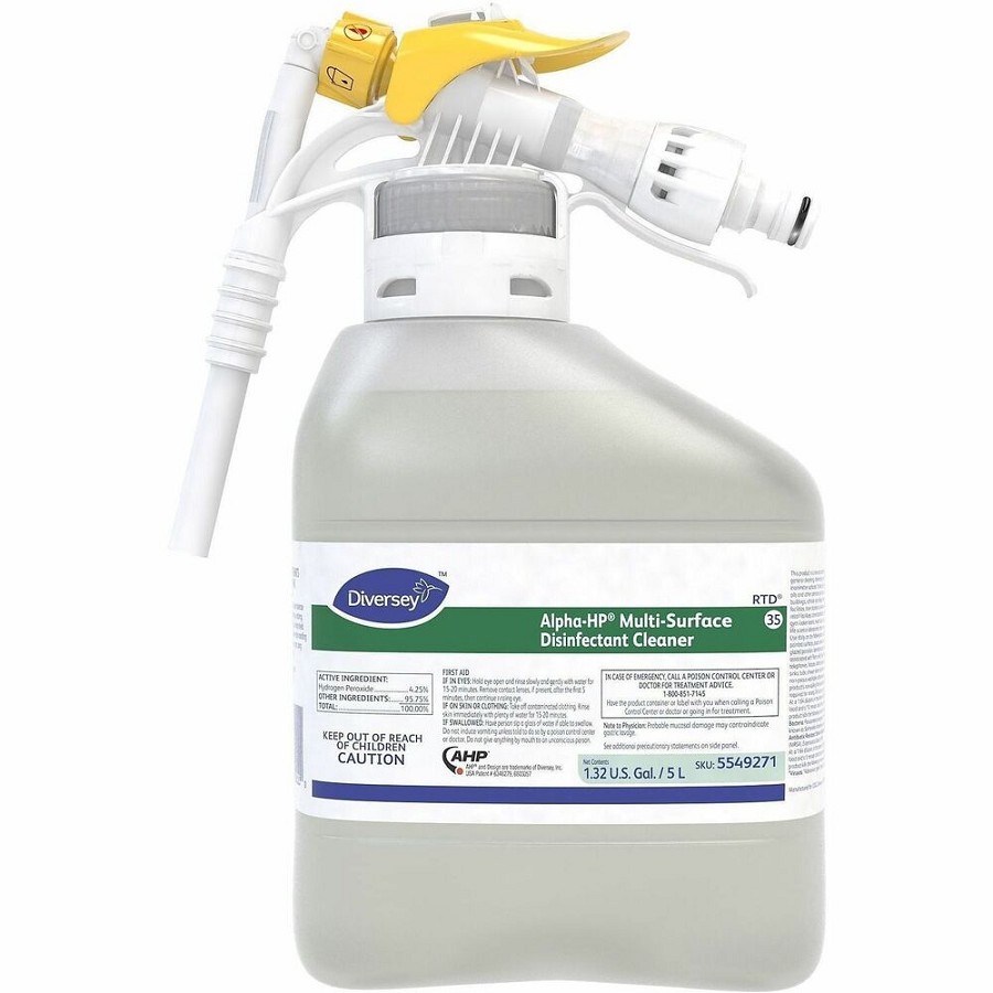 Diversey Alpha-HP Multi-Surface Disinfectant - For Multi Surface - Liquid - 169.1 fl oz (5.3 quart) - Recommended For: Bacteria Remover, Virus Remover - Non-porous - Clear - 1 Carton 