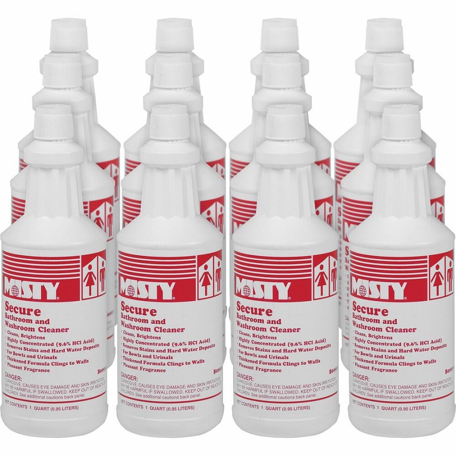 MISTY Secure Bathroom/Washroom Cleaner - For Urinal, Toilet Bowl, Metal Surface, Porcelain - Liquid - 32 fl oz (1 quart) - Mint Scent - Fast Acting, Easy to Use - Blue - 12 / Carton 