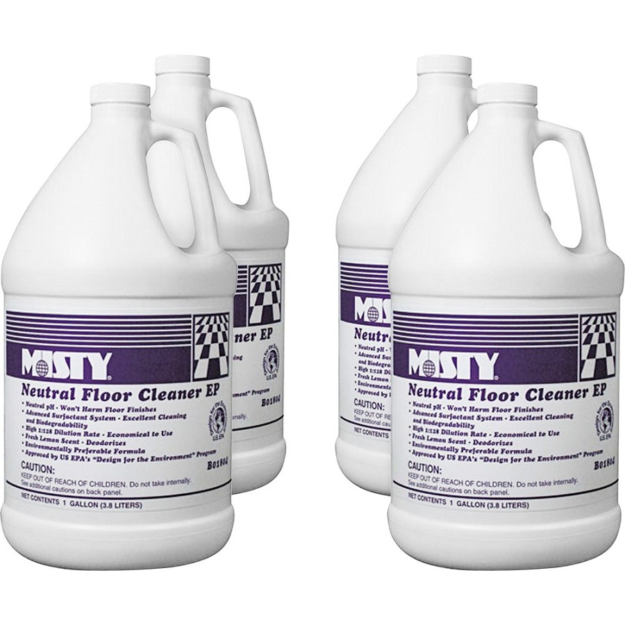 MISTY Neutral Floor Cleaner - For Multi Surface - Concentrate - Liquid - 128 fl oz (4 quart) - Lemon Scent - Environmentally Friendly, Pleasant Scent - Green - 4 / Carton 