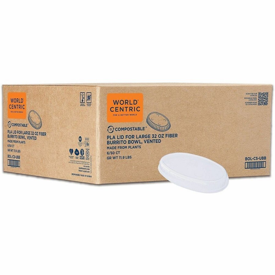 World Centric Compostable Clear Bowl Lids - Polylactic Acid (PLA) - Clear 