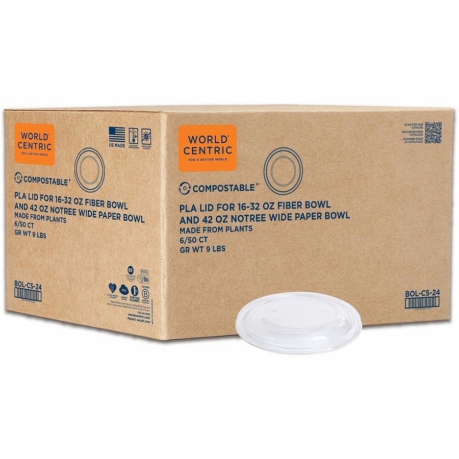 World Centric World Centric Compostable Clear Bowl Lids - Round - Polylactic Acid (PLA), Plastic - Clear - 300 / Carton 
