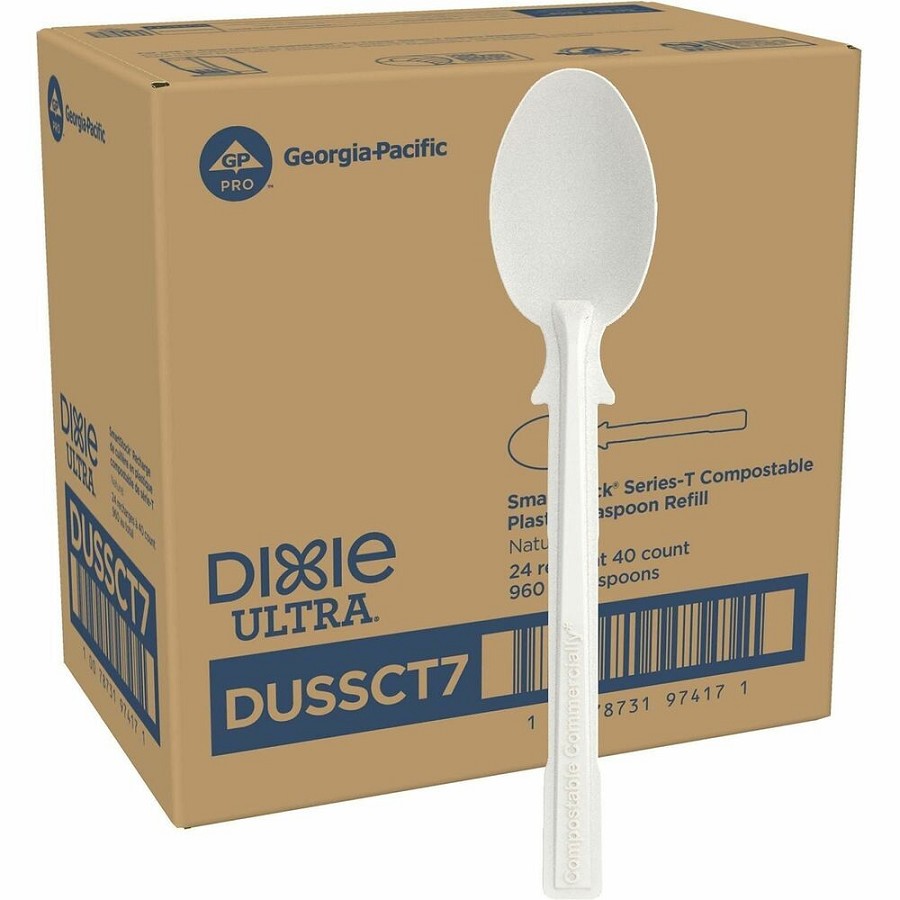 Dixie Ultra SmartStock Cutlery Set - Spoon - Teaspoon - Food - Disposable - Plastic, Crystallized Polylactic Acid (CPLA) - Natural Beige - 24 / Carton 