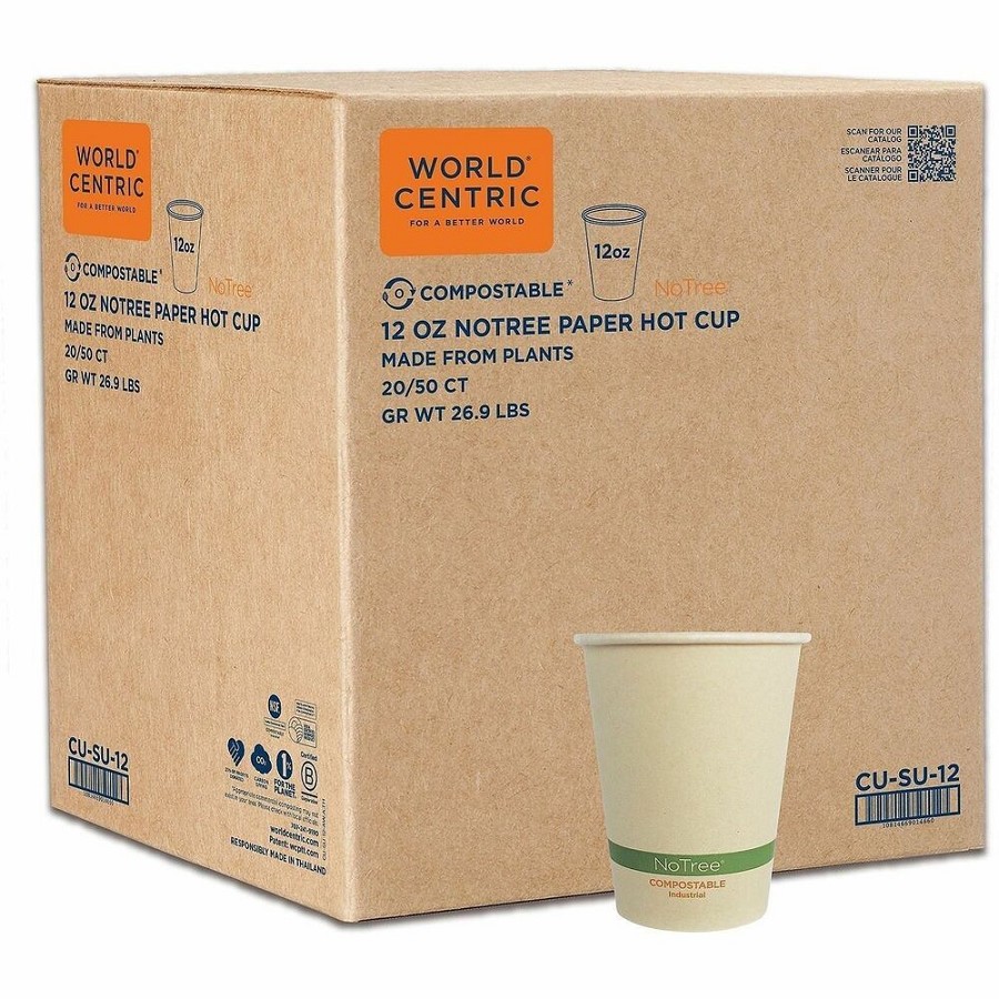 World Centric NoTree Paper Hot Cups - 12 fl oz - Natural - Paper - Hot Drink, Coffee, Tea, Hot Chocolate - 50 Cups/Pack - 20 / Carton 