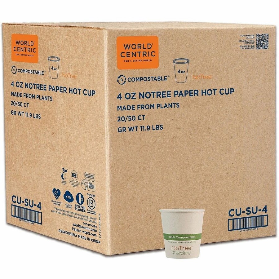 World Centric NoTree Paper Hot Cups - 4 fl oz - Natural - Paper - Hot Drink, Beverage, Tea, Hot Chocolate, Coffee - 50 Cups/Pack - 20 / Carton 