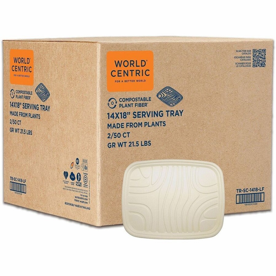 World Centric Compostable Fiber Trays - Food, Commercial, Serving - Natural - Fiber Body - 50/Pack - 2 / Carton 