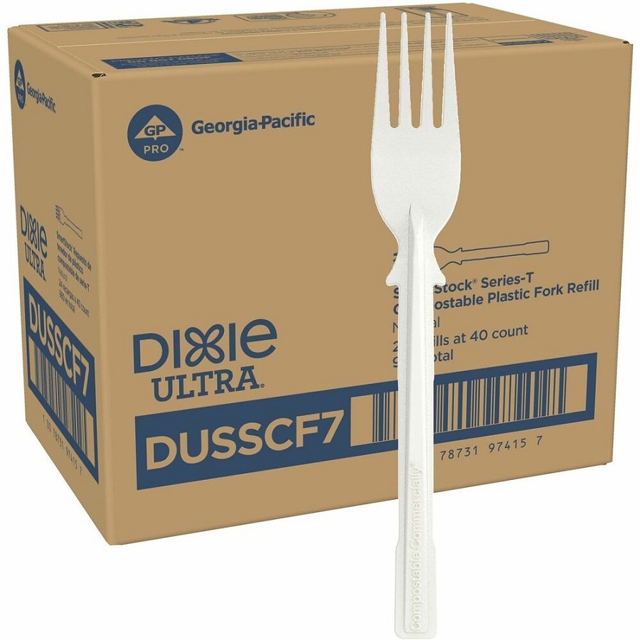 Dixie Ultra SmartStock Cutlery Set - Fork - Fork - Food - Disposable - Plastic, Crystallized Polylactic Acid (CPLA) - Natural Beige - 24 / Carton 