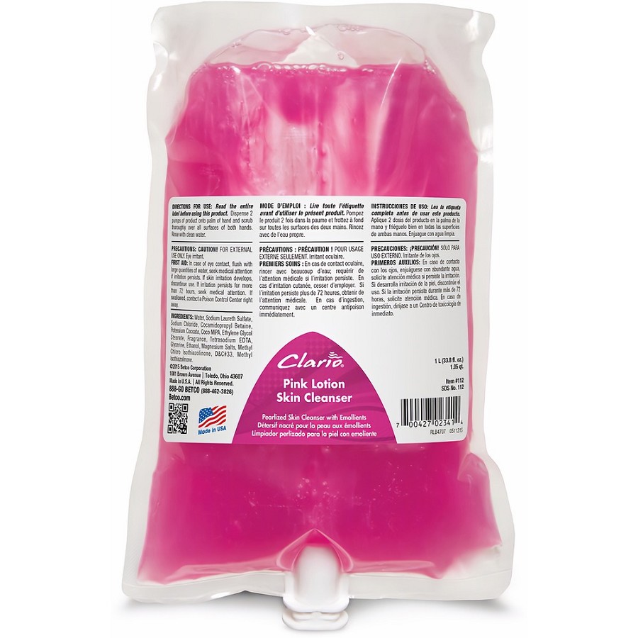 Betco Clario Dispenser Refills - Lotion - 1.06 quart - Clean Bouquet - Applicable on Hand - Skin - pH Balanced, Non-irritating - 6 / Carton 