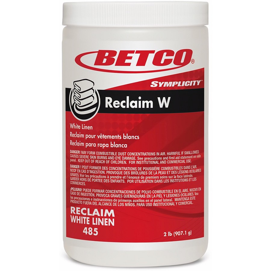 Betco Symplicity Reclaim W Laundry Powder - For Linen - 32 oz (2 lb) - Mild Chlorine Scent - Easy to Use, Low Foaming - Off White Jar - 1 Carton 
